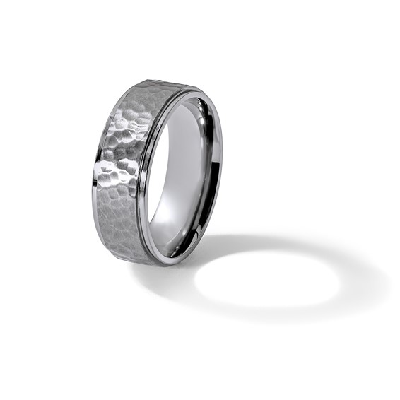 Chisel Tantalum Brushed and Polished Hammered Center 8mm Beveled Edge Band