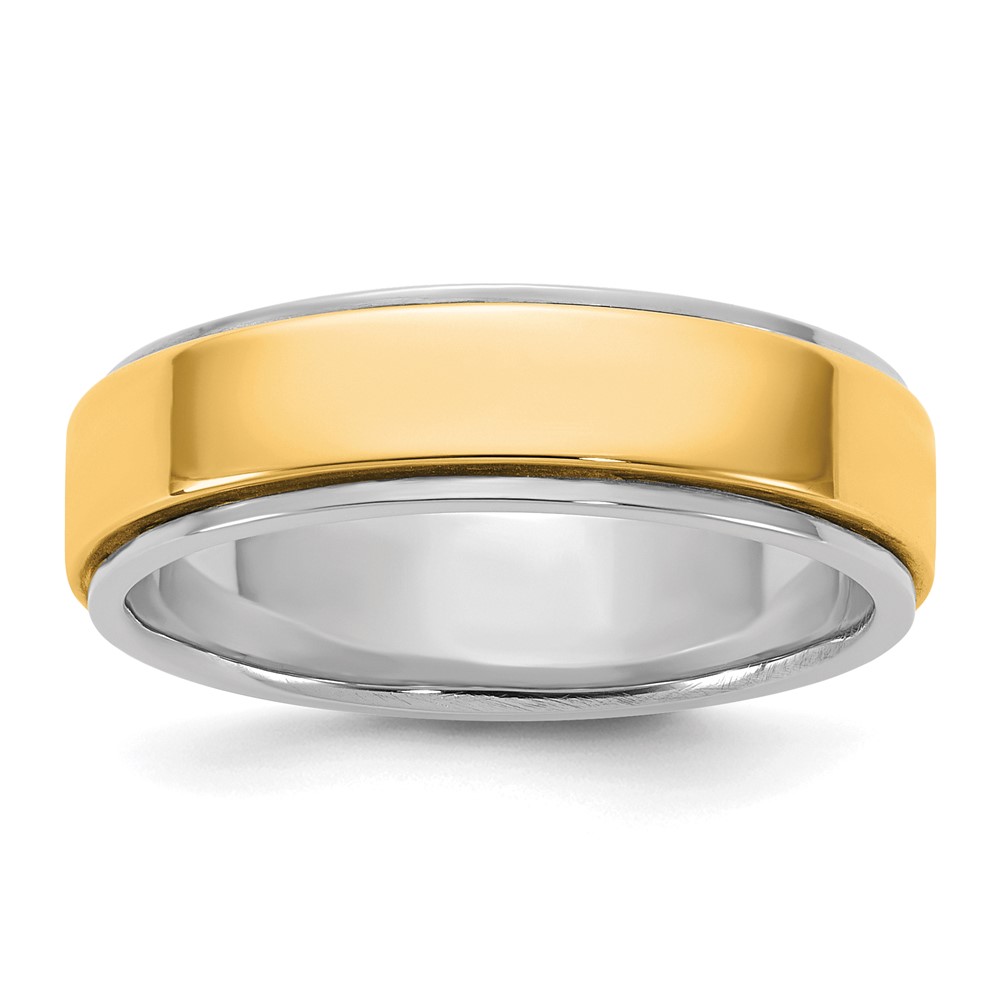 14K Two-Tone Band with Y 6mm Step Edge Wedding