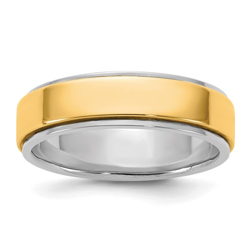 14K Two-Tone Band with Y 6mm Step Edge Wedding, Size 7