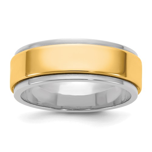 14K Two-Tone Band with Y 7mm Step Edge Wedding, Size 7