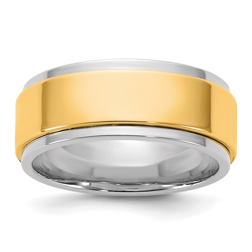 14K Two-Tone Band with Y 8mm Step Edge Wedding, Size 12