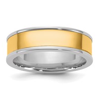 14K Two-Tone Band with Y 6mm Step Up Flat Edge Wedding view 1