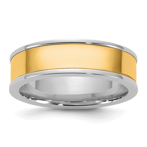 14K Two-Tone Band with Y 6mm Step Up Flat Edge Wedding, Size 7