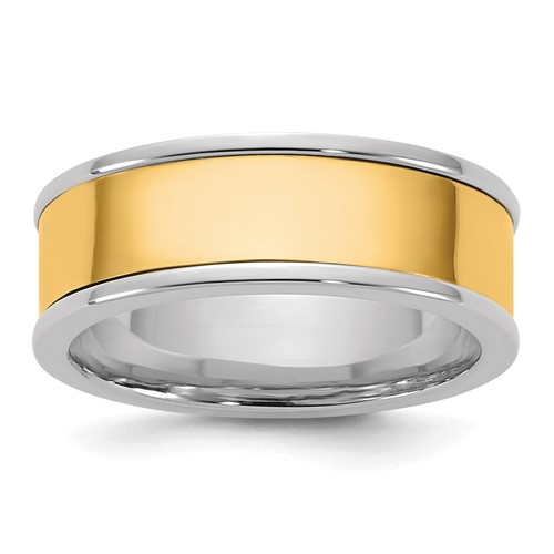 14K Two-Tone Band with Y 7mm Step Up Flat Edge Wedding, Size 7