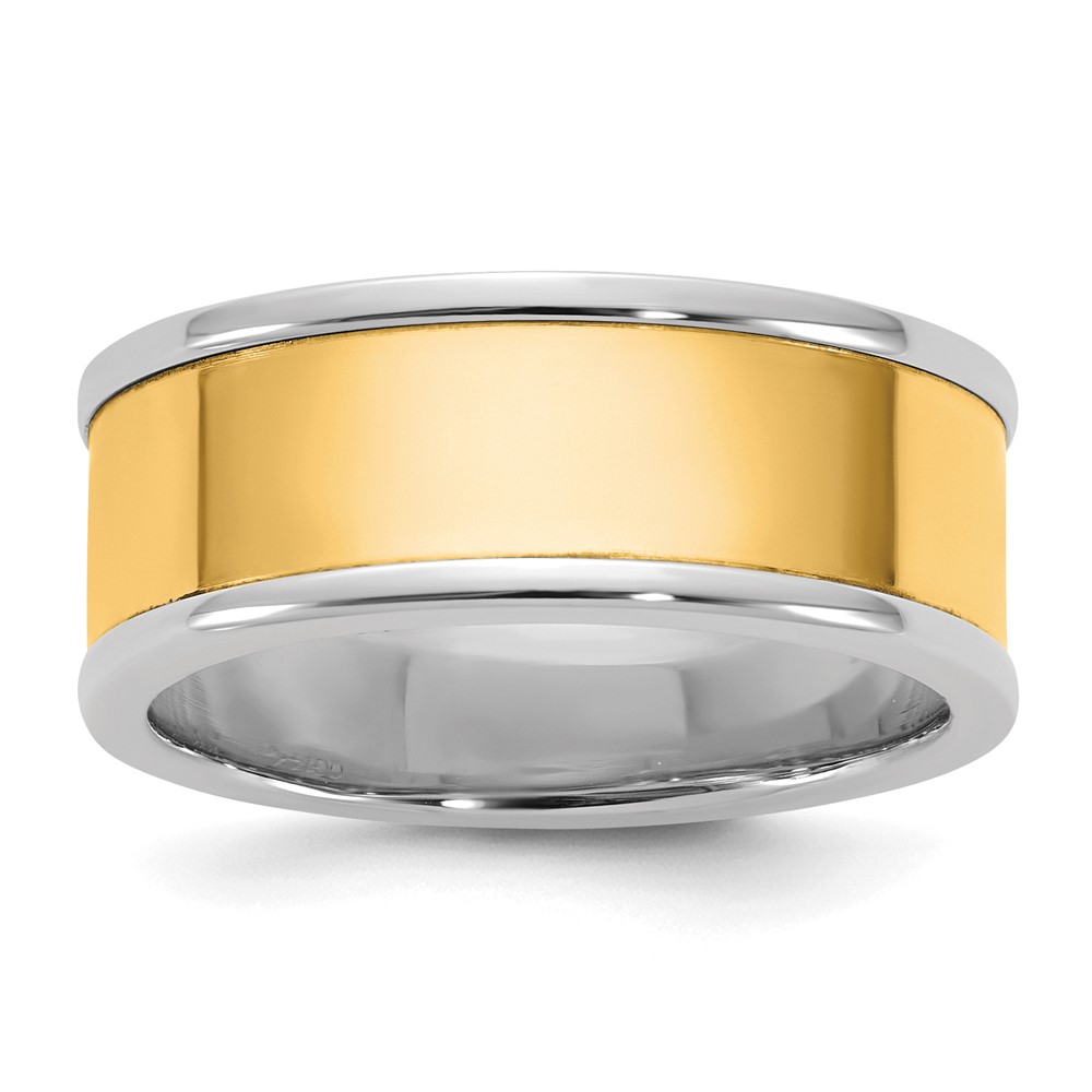 14K Two-Tone Band with Y 8mm Step Up Flat Edge Wedding