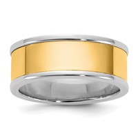 14K Two-Tone Band with Y 8mm Step Up Flat Edge Wedding view 1