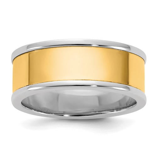 14K Two-Tone Band with Y 8mm Step Up Flat Edge Wedding, Size 7