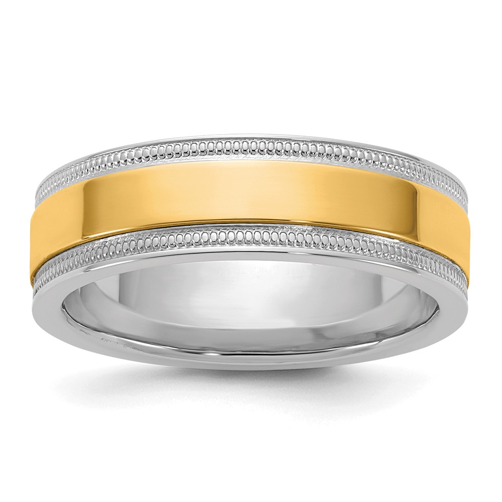 14K Two-Tone Band with Y 6mm Milgrain Wedding - Size 7