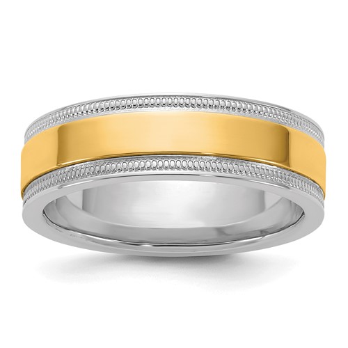 14K Two-Tone Band with Y 6mm Milgrain Wedding, Size 7