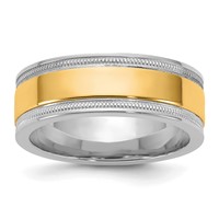 14K Two-Tone Band with Y 7mm Milgrain Wedding view 1