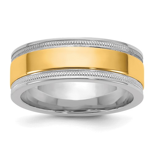14K Two-Tone Band with Y 7mm Milgrain Wedding, Size 7