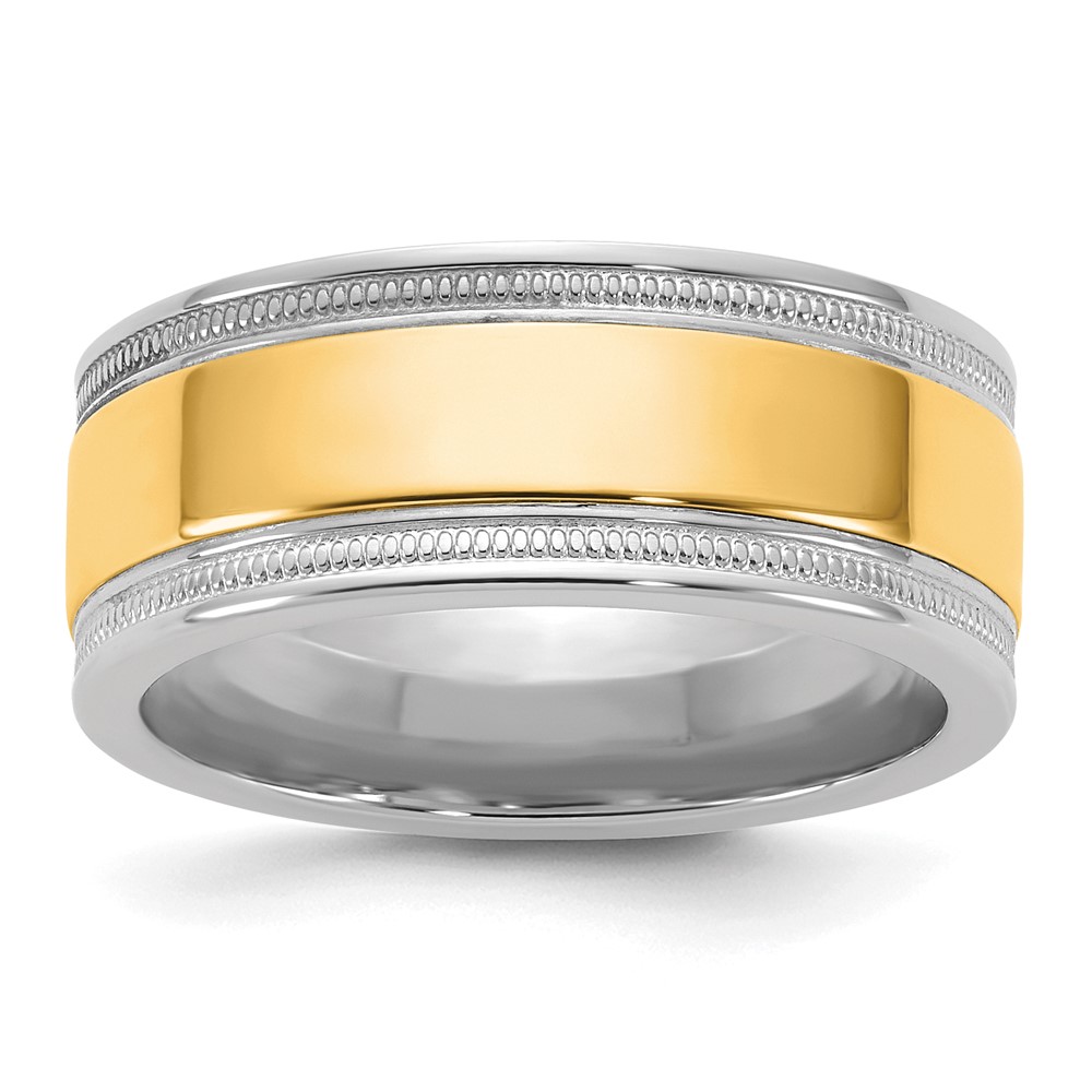 14K Two-Tone Band with Y 8mm Milgrain Wedding