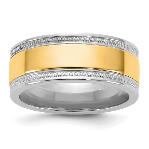 14K Two-Tone Band with Y 8mm Milgrain Wedding, Size 7