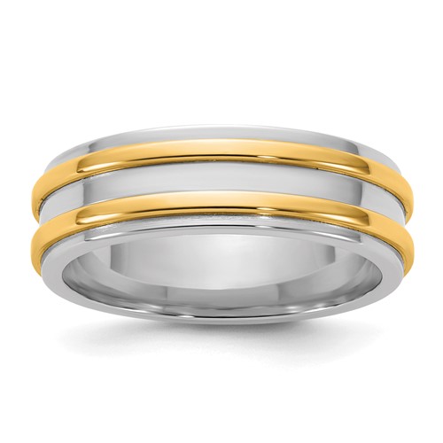 14K Two-Tone Band with Y 6mm Double Banded Wedding, Size 7