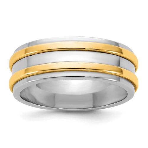 14K Two-Tone Band with Y 7mm Double Banded Wedding, Size 7