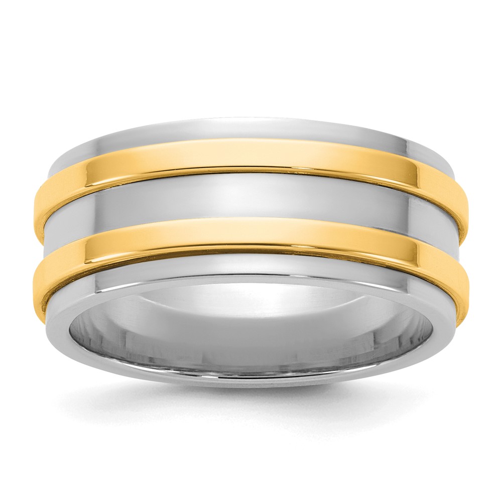 14K Two-Tone Band with Y 8mm Double Banded Wedding, Size 7