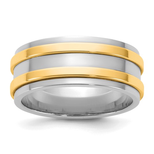 14K Two-Tone Band with Y 8mm Double Banded Wedding, Size 7