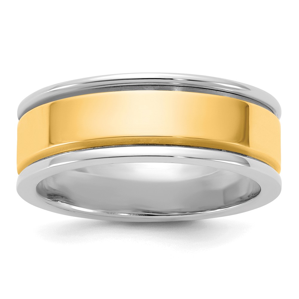 14K Two-Tone Band with Y 7mm Step Up Beveled Wedding