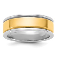 14K Two-Tone Band with Y 7mm Step Up Beveled Wedding view 1