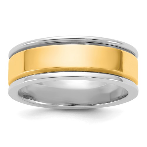 14K Two-Tone Band with Y 7mm Step Up Beveled Wedding, Size 7