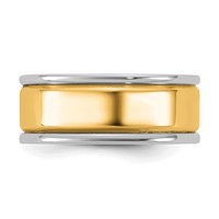 14K Two-Tone Band with Y 8mm Step Up Beveled Wedding view 3