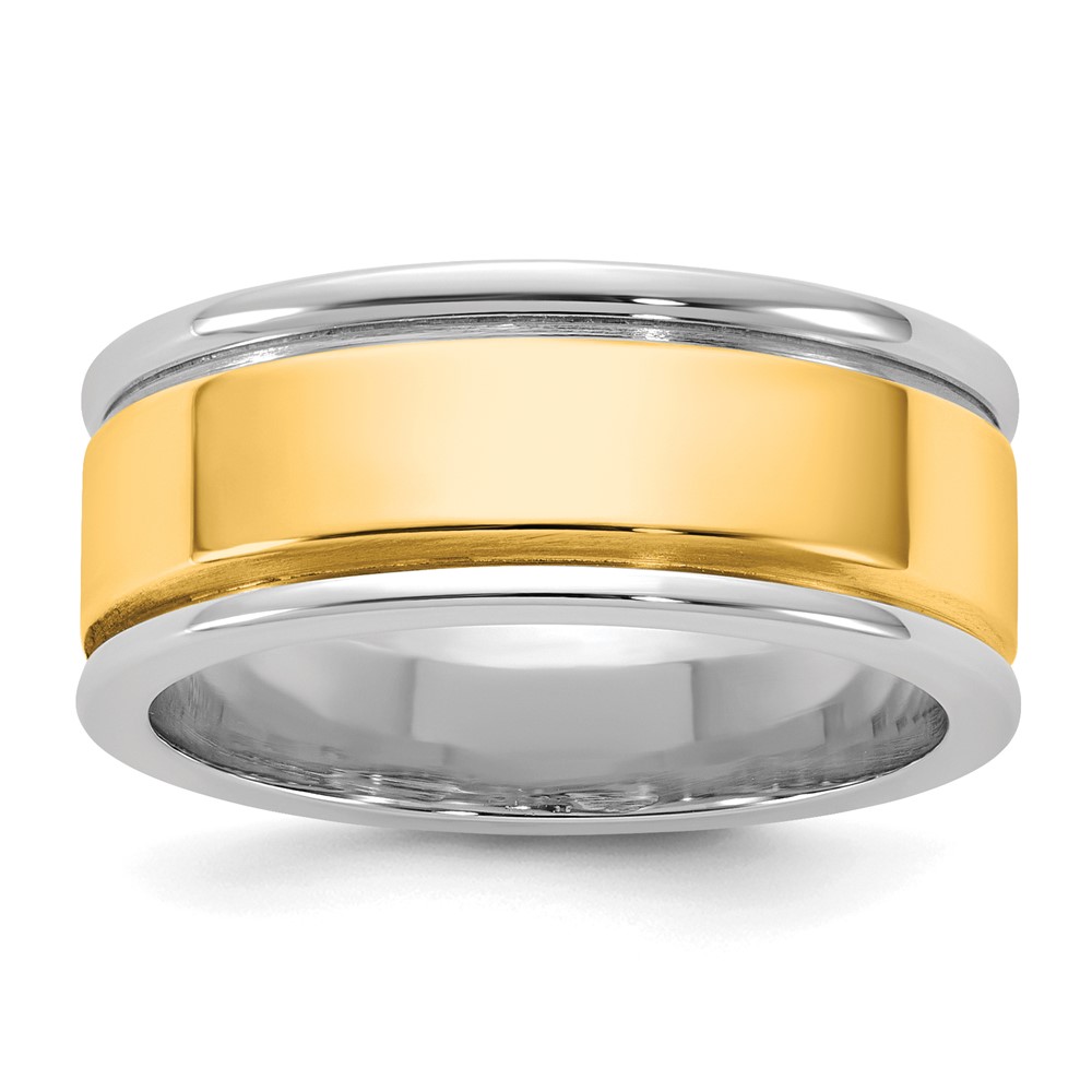14K Two-Tone Band with Y 8mm Step Up Beveled Wedding