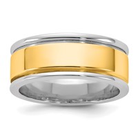 14K Two-Tone Band with Y 8mm Step Up Beveled Wedding view 1