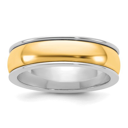 14K Two-Tone Band with Y 6mm Half Round Wedding, Size 9