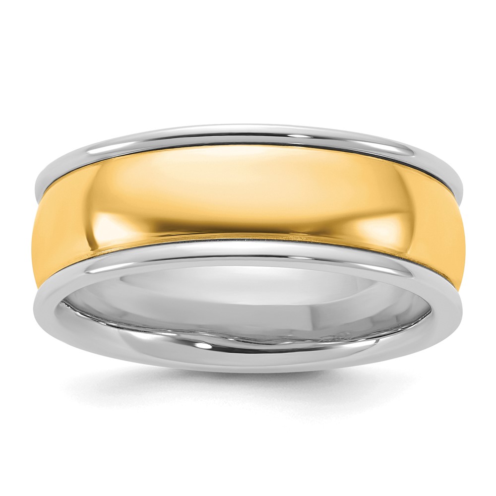 14K Two-Tone Band with Y 7mm Half Round Wedding - Size 7