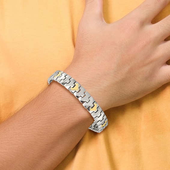 Tungsten w/10k Polished Chevron Style 8.25in Bracelet