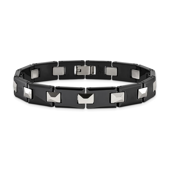 Chisel Tungsten and Black Ceramic Polished 8.5 inch Bracelet