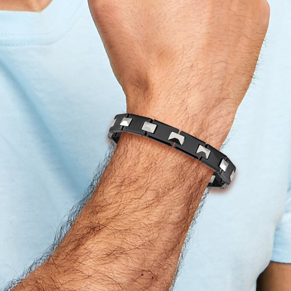 Chisel Tungsten and Black Ceramic Polished 8.5 inch Bracelet