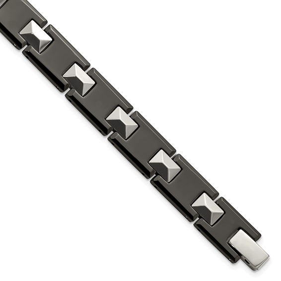 Chisel Tungsten and Black Ceramic Polished 8.5 inch Bracelet