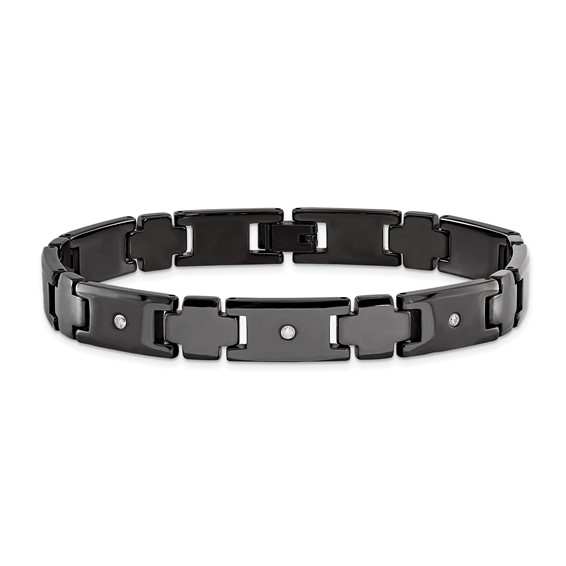 Chisel Tungsten Polished Black IP-plated 1/10 carat Diamond 9 inch Bracelet
