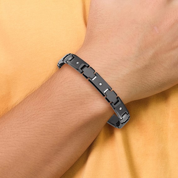 Chisel Tungsten Polished Black IP-plated 1/10 carat Diamond 9 inch Bracelet