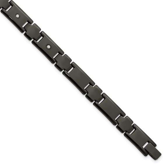Chisel Tungsten Polished Black IP-plated 1/10 carat Diamond 9 inch Bracelet
