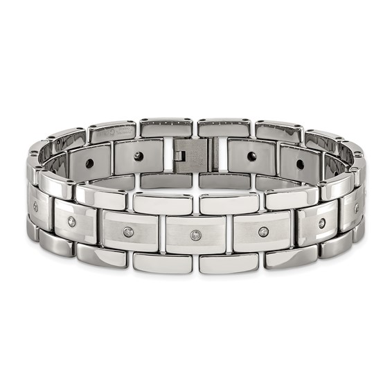 Chisel Tungsten Brushed and Polished with 1/3 carat Diamonds 8.5 inch Bracelet