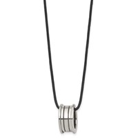 Tungsten Polished Leather Cord Necklace - 18in view 3