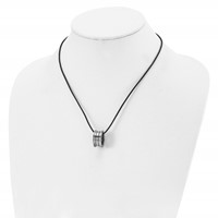 Tungsten Polished Leather Cord Necklace - 18in view 4