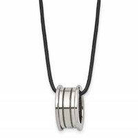 Tungsten Polished Leather Cord Necklace - 18in view 1