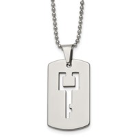 Chisel Tungsten Polished Dog Tag with Key Cut-out 22 Inch Necklace view 1