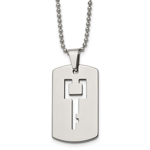 Chisel Tungsten Polished Dog Tag Necklace with Key Cut-out, 22"
