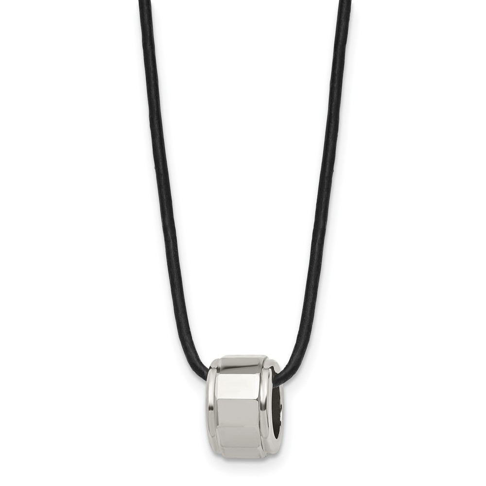 Tungsten Polished Leather Cord 18in Necklace