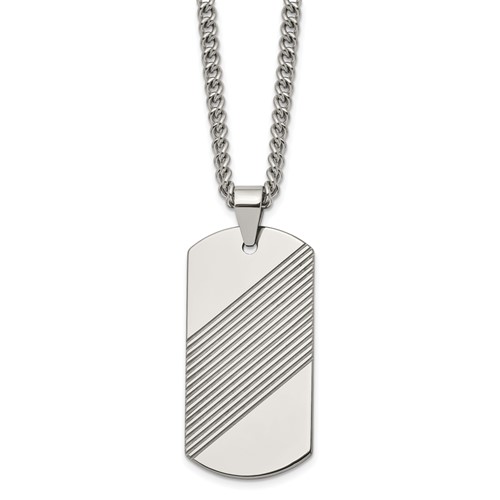 Chisel Tungsten Textured and Polished Dog Tag Necklace, 24"