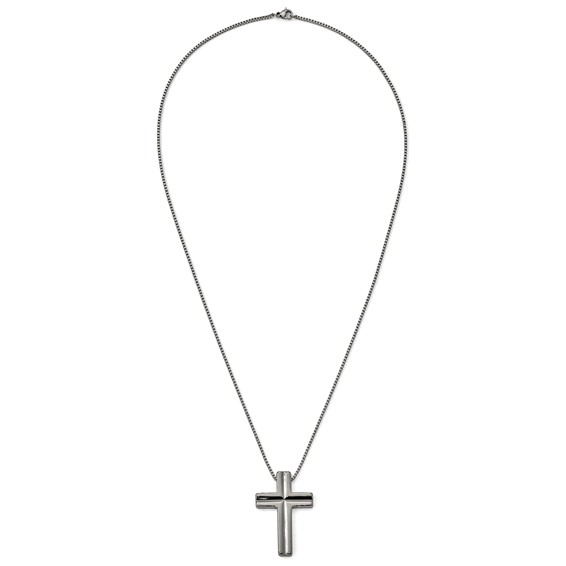 Tungsten Cross Pendant with Stainless Steel 1.5 mm 24" Box Chain