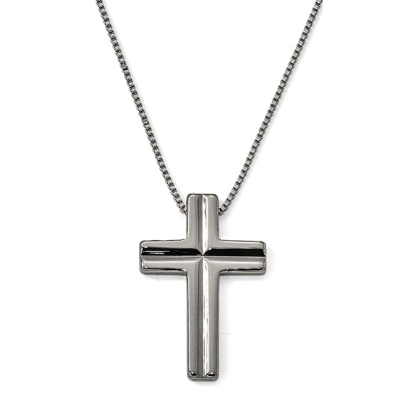 Tungsten Cross Pendant with Stainless Steel 1.5 mm 24" Box Chain