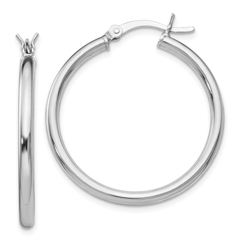 Sterling Silver Rhodium-plated Polished Hinged Hoop Earrings