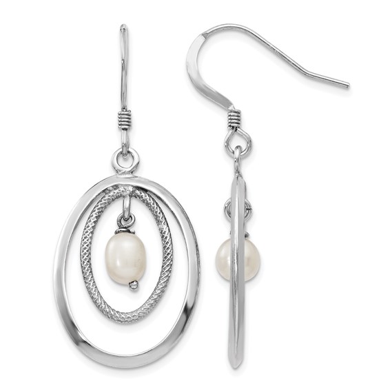 Leslie's Sterling Silver Rhodium-plated FW Cultured Pearl Dangle Earrings