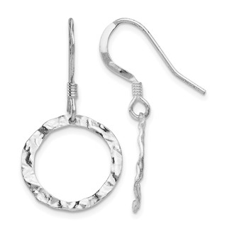 Leslie's Sterling Silver Rhod-pltd  Textured Shepherd Hook Dangle Earrings