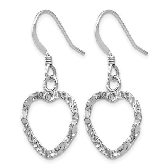 Leslie's Sterling Silver RH-pltd  Textured Heart Shepherd Hook Earrings